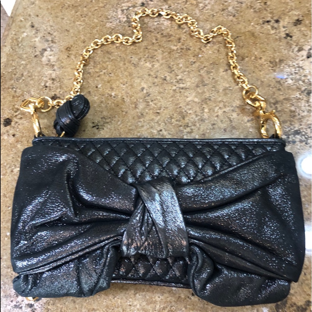 NEW Juicy Couture Metallic Black Leather Clutch